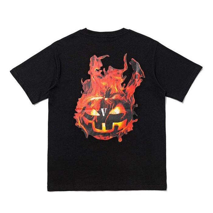 Vlone Halloween Flaming Pumpkin Tee – Black